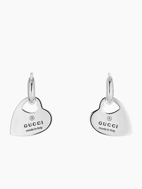 GUCCI Sterling Silver Trademark Heart Motif Earrings